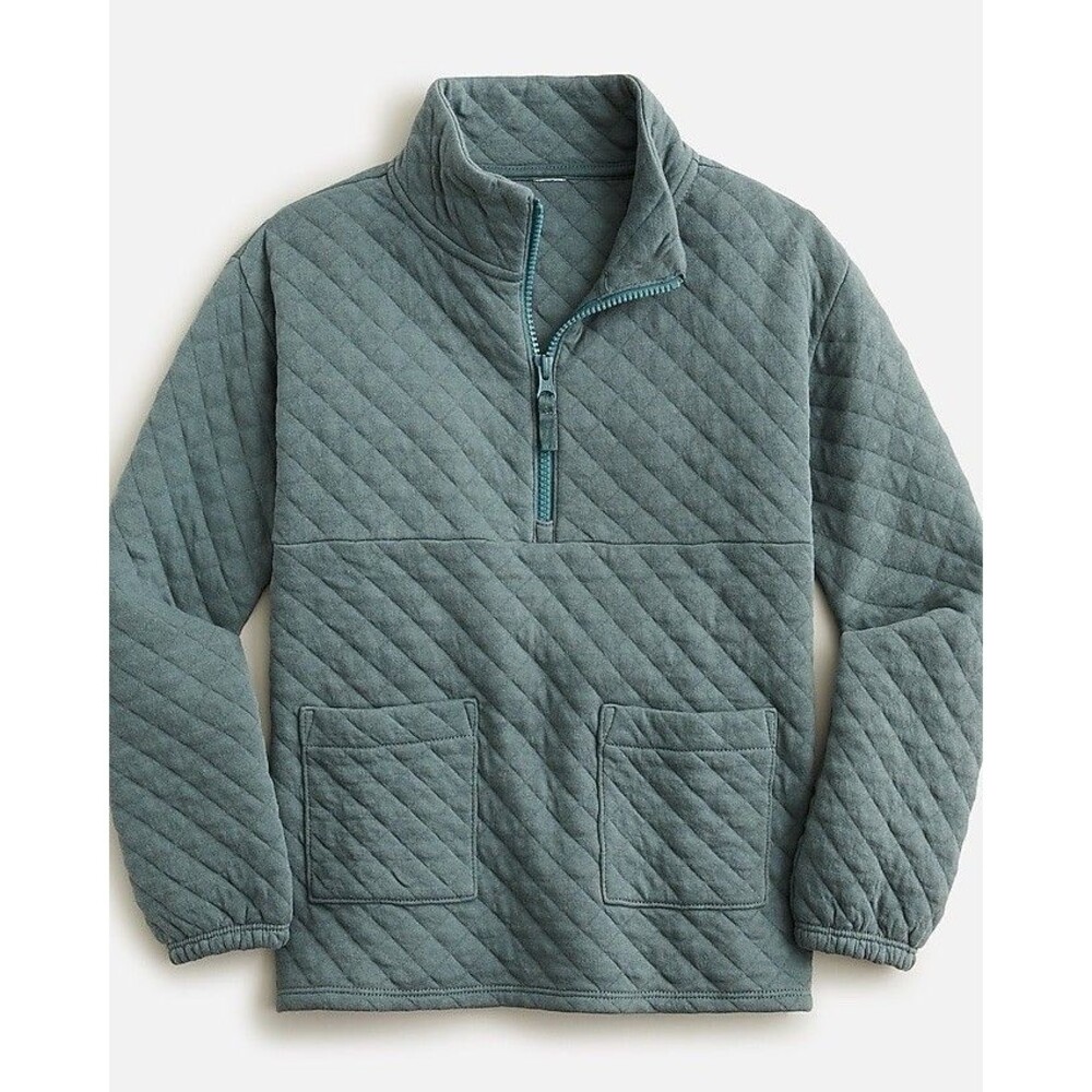 J. Crew Crewcuts Girls Quilted Half-Zip Pullover Green Size XL EUC!!